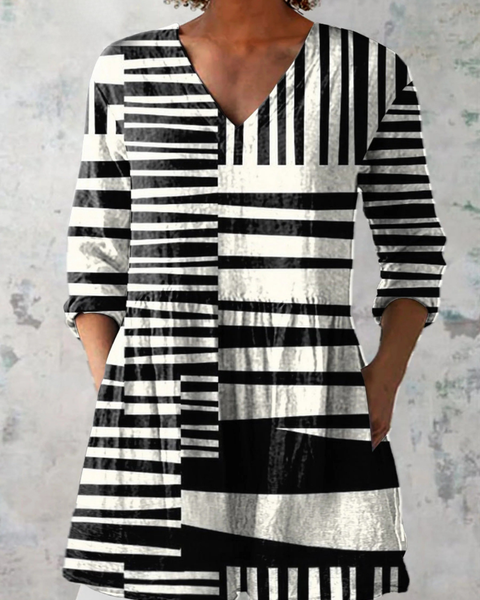 Alina — Black and White Striped Colour-Block