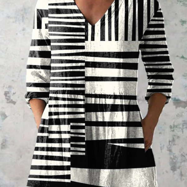 Alina — Black and White Striped Colour-Block