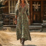 Theodora — Sage Floral Boho Boho Maxi Dress
