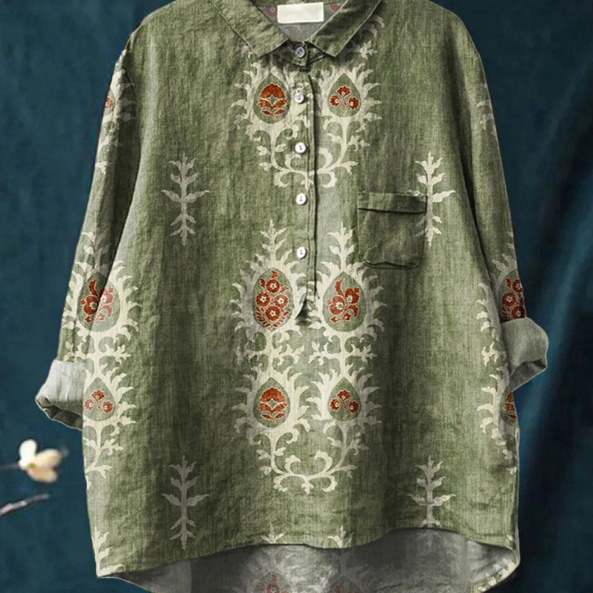 Eulalie — Folk Medallion Print Button-Up Blouse