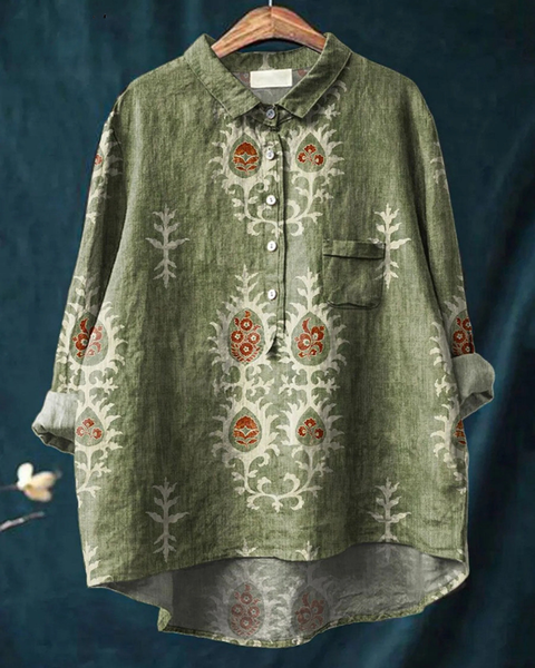 Eulalie — Folk Medallion Print Button-Up Blouse