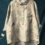 Minerva — Robin and Boughs Print Button-Up Blouse