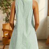 Lindiwe — Striped Sleeveless Dress with Button Straps and Pockets