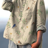 Minerva — Robin and Boughs Print Button-Up Blouse