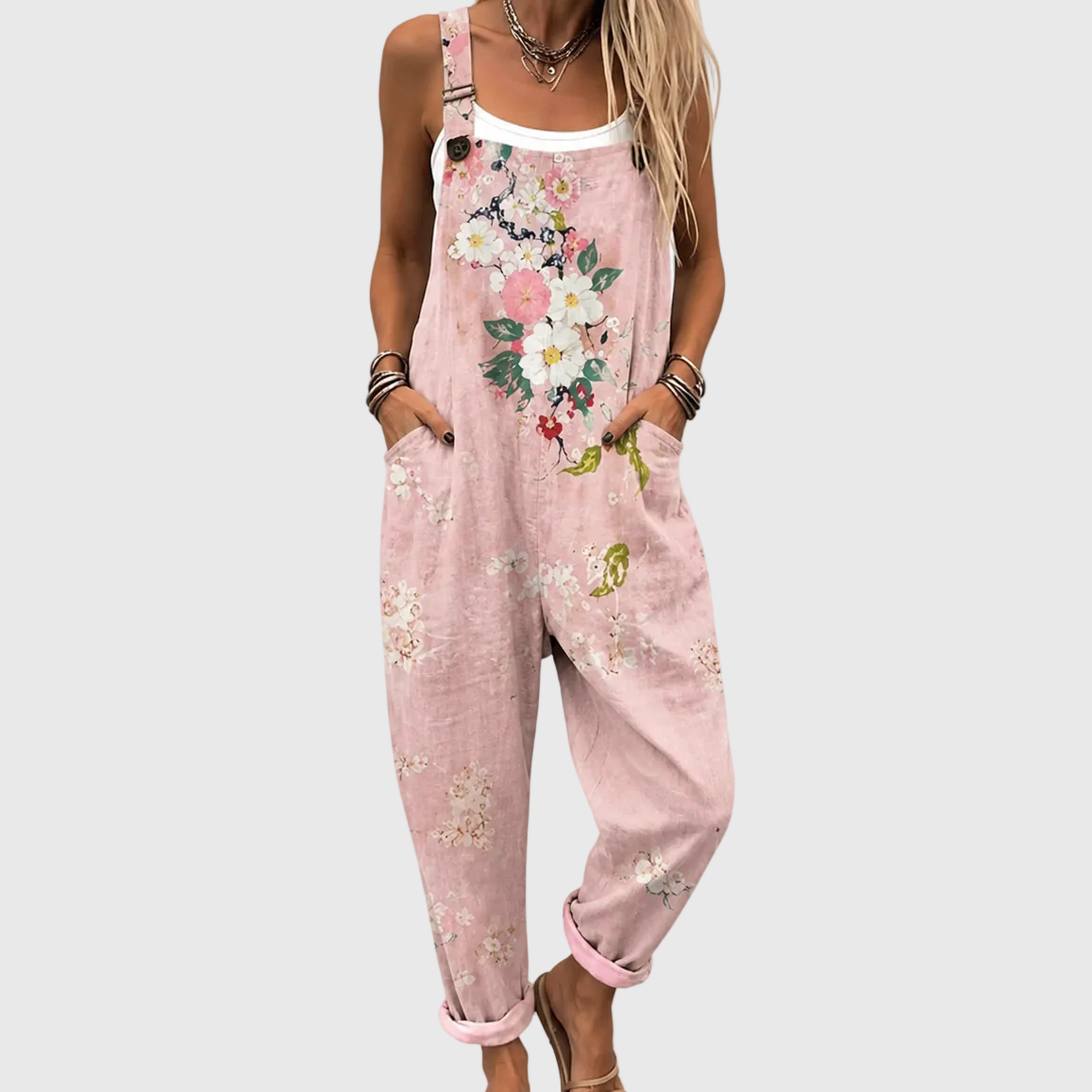 Willa — Pink Floral Bib Overalls