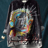 Gunhild — Abstract Portrait Print Button-Up Blouse