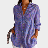 Mirela — Blusa Lilás com Estampa Ornamental