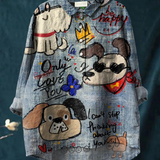 Amalthea — Sketched Dogs Print Button-Up Blouse