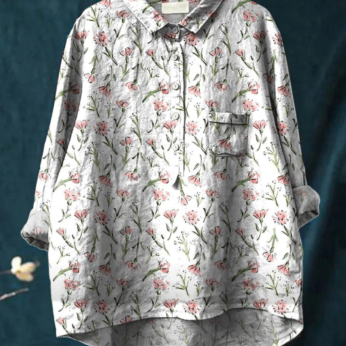 Glenda — White Ditsy Sprig Print Button-Up Blouse