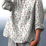 Glenda — White Ditsy Sprig Print Button-Up Blouse