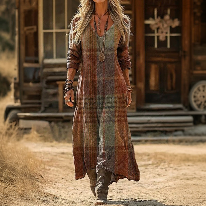 Raquelle — Rust Patchwork Boho Maxi Dress