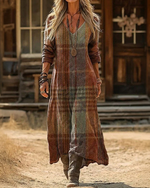 Raquelle — Rust Patchwork Boho Maxi Dress