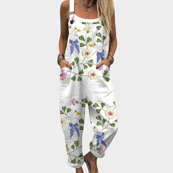 Letitia — White Floral Vine Print Overalls