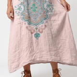 Dorit — Blush Pink Embroidered-Panel Relaxed Midi Dress with Pockets