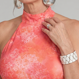 Fermina — Coral Printed Halter Maxi Dress with Fitted Shape
