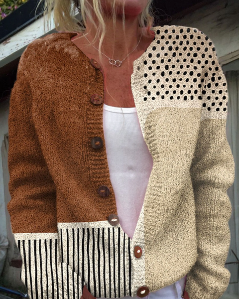 Margery — Colour-Block Button-Front Cardigan