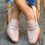 Concetta — Glossy Blush Penny Loafers with Block Heel