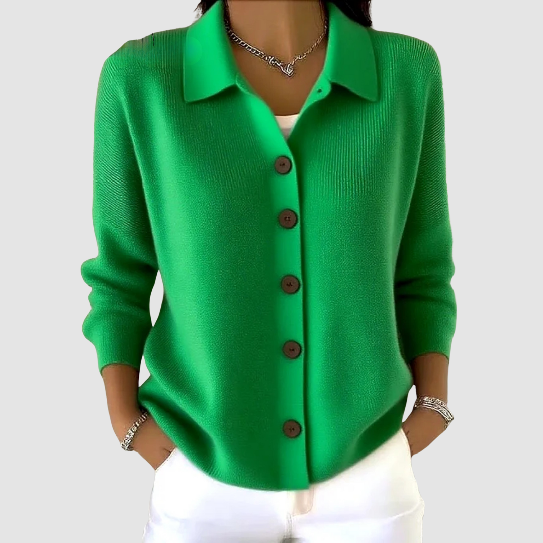 Riah — Button-Up Knit Cardigan (Green)