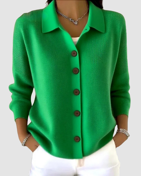 Riah — Button-Up Knit Cardigan (Green)