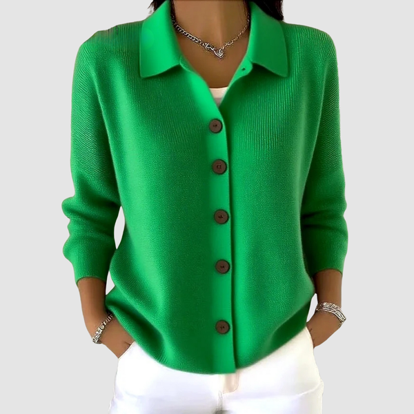 Riah — Button-Up Knit Cardigan (Green)
