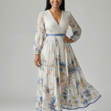 Christabel — Pleated Floral Wrap Dress with Contrast Waist