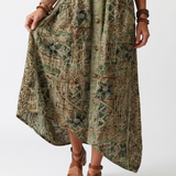 Cadella — Olive Embroidered Button-Front Relaxed Midi Dress with Pockets