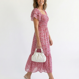 Thorunn — Floral Off-Shoulder Smocked Midi Dress with Ruffle Sleeves