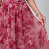 Marthe — Pink Floral Halter Midi Dress with Gathered Bodice