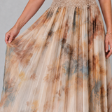 Helga — Watercolour Print Halter Maxi Dress with Lace Waist Panel