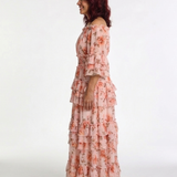 Cynwen — Peach Floral Off-Shoulder Tiered Maxi Dress with Ruffle Hem