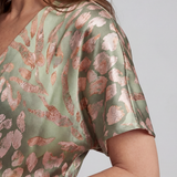 Esyllt — Green Leopard-Print V-Neck Midi Dress with Twist Waist