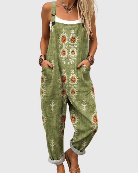 Uma — Folk Olive Print Overalls