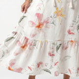 Merewyn — Ivory Soft Floral Tiered Maxi Dress with Tassel Ties