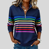 Celina Colorful Striped Quarter-Zip Sweatshirt in Navy
