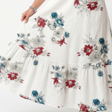 Severine — White Scattered Floral Tiered Maxi Dress with Tassel Ties