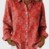 Joanna Paisley Button-Up Blouse in Red