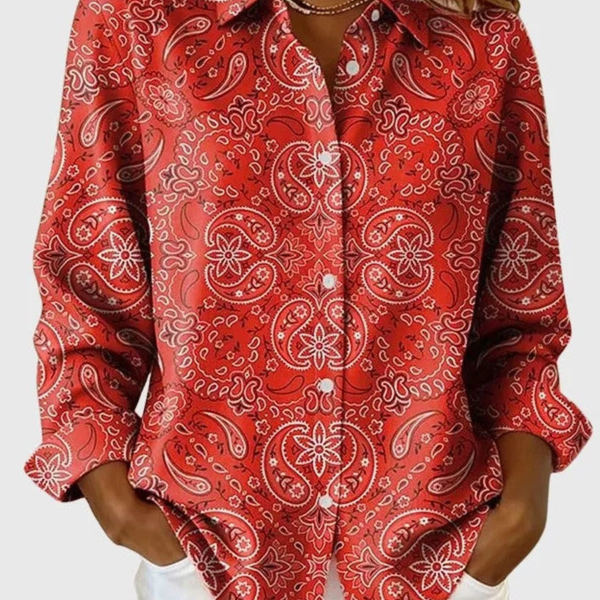 Joanna Paisley Button-Up Blouse in Red