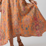 Athalie — Orange Paisley-Print Relaxed Midi Dress with Pockets and Notch Neck
