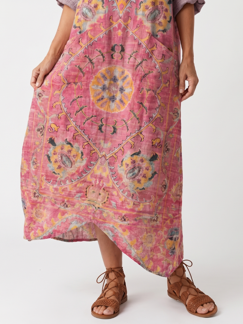 Kjersti — Pink Medallion-Print Relaxed Midi Dress with Pockets
