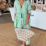 Wilmette — Printed V-Neck Maxi Dress with Tassel Tie and Fringe Hem