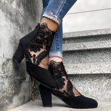 Wafa — Orthopaedic Lace-Panel Block-Heel Ankle Boots with Back Zip