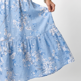 Jarmila — Blue Floral Tiered Maxi Dress with Tassel Ties and Short Sleeves