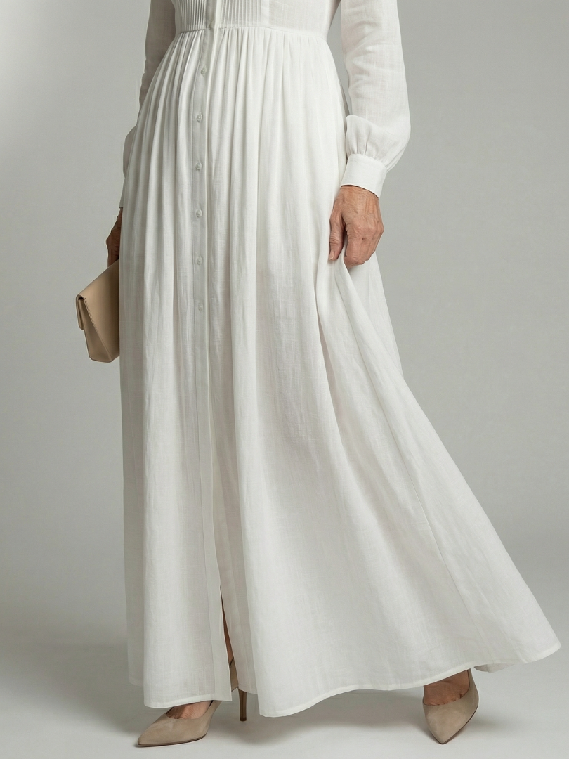 Alarice — Button-Front Pleated Shirt Maxi Dress