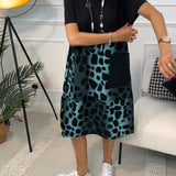 Sigrid — Colour-Block Leopard-Print Midi Dress with Pockets