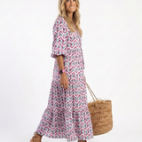 Leofrun — Lilac Chevron-Print Tiered Maxi Dress with Balloon Sleeves