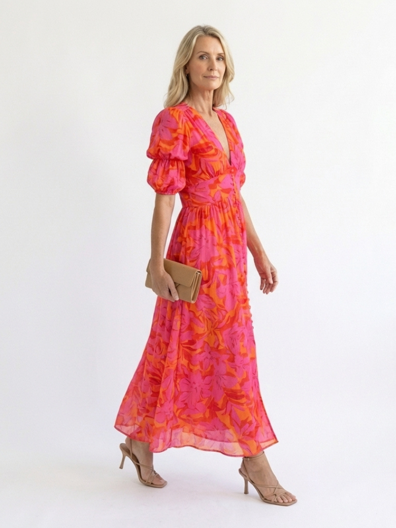 Francine — Floral Puff-Sleeve Midi Dress