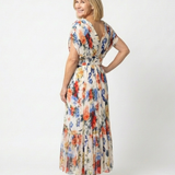 Radka — Multicolour Floral V-Neck Midi Dress with Flutter Sleeves