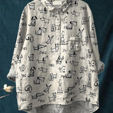 Mylene — Line-Art Dogs Print Button-Up Blouse
