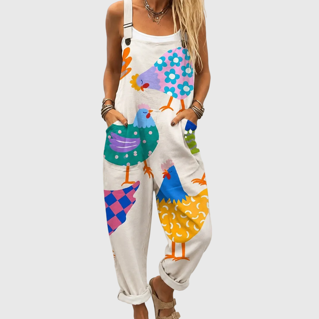 Kiki — Colourful Chicken Print Overalls