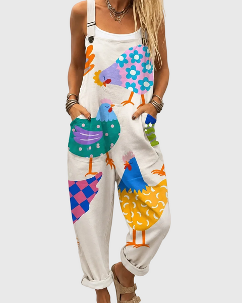 Kiki — Colourful Chicken Print Overalls